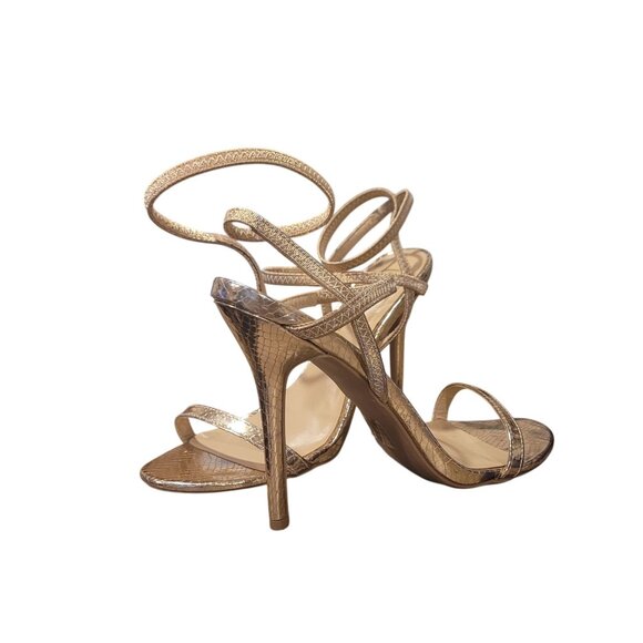 Lulus Shoes - Lulus Adelle Light Gold Snake Embossed Ankle Strap Heels